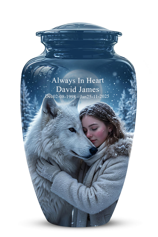Moonlit White Wolf Cremation Urn for Ashes | Personalized Memorial