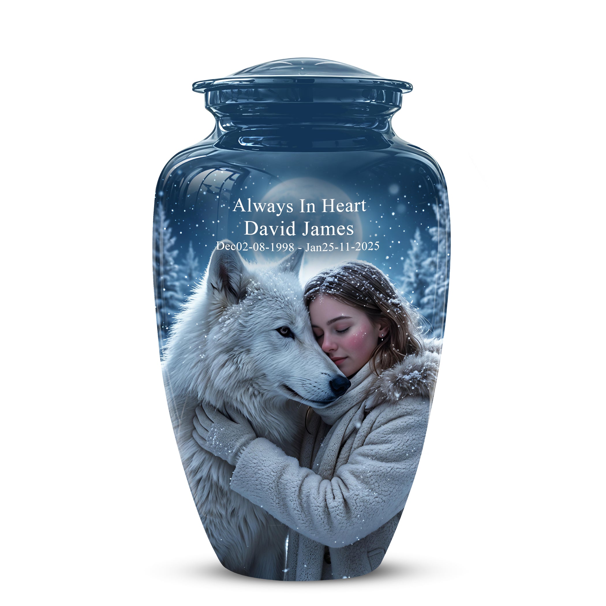 Moonlit White Wolf Cremation Urn for Ashes | Personalized Memorial