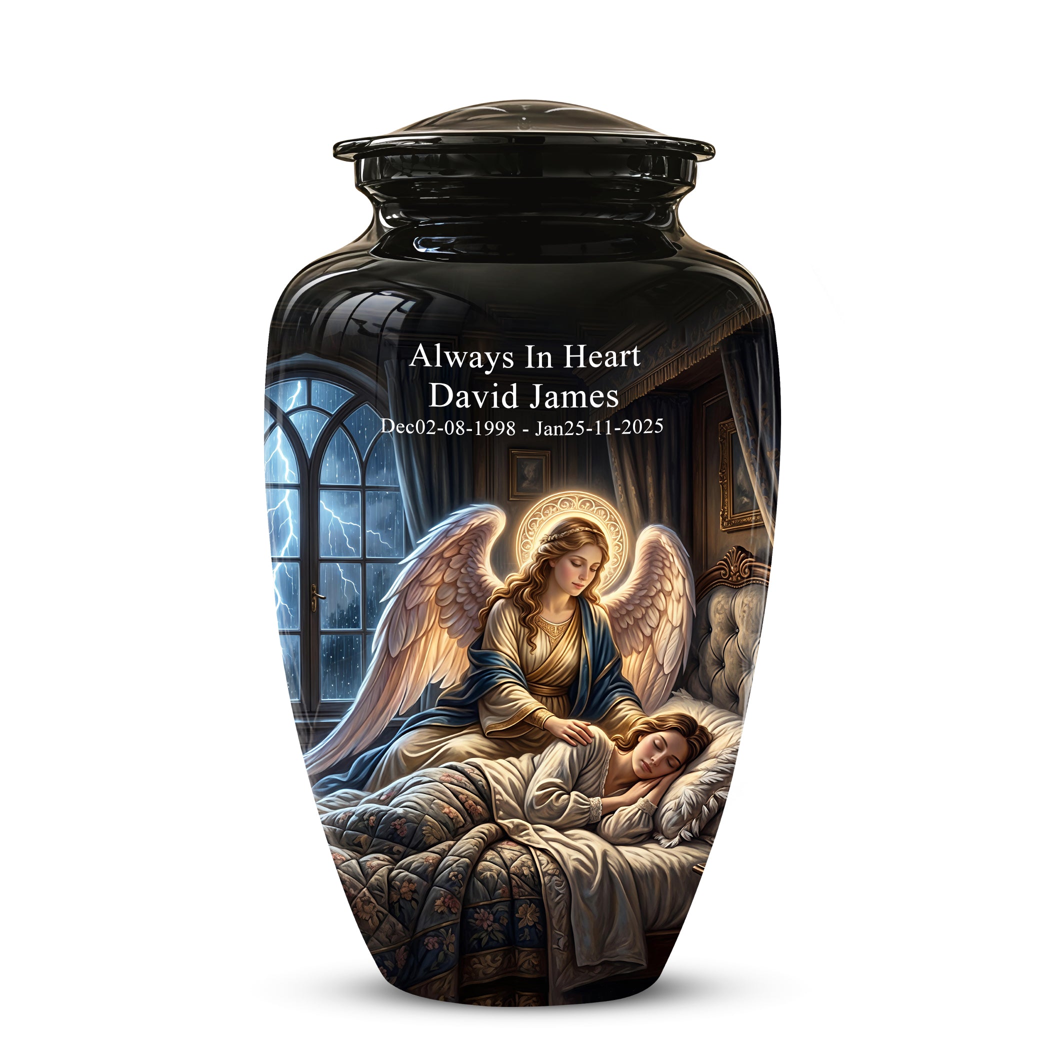 Angel Mom Cremation Urn - Black Memorial Urns For Mother Ashes