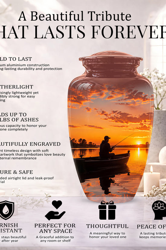 Fishing Sunset Cremation Urn - Beautiful Custom Urns For Dad On Sale