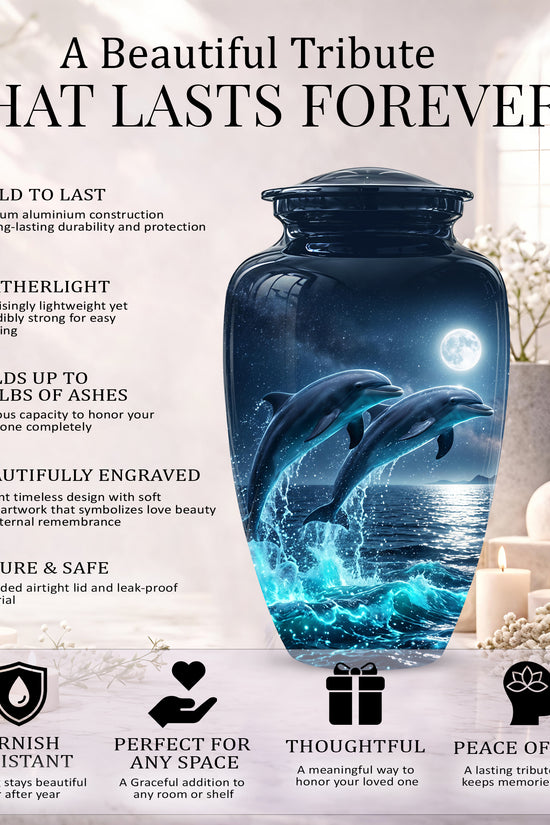 Beautiful Playful Dolphin Cremation Urn - Custom Moonlight Urns For Women