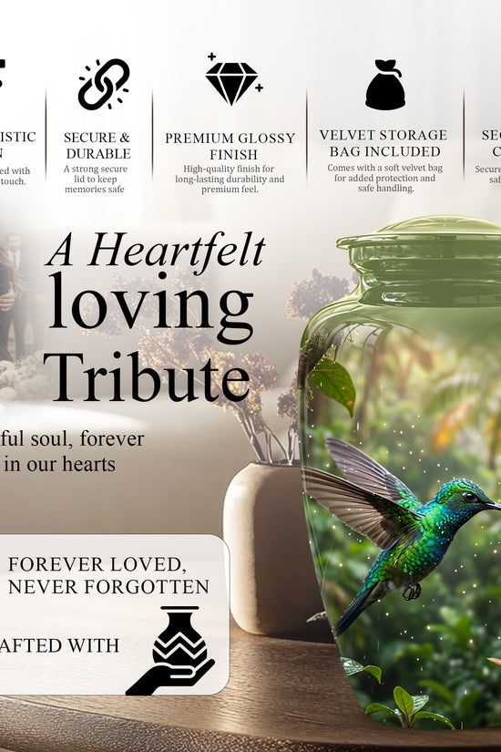 Celestial Flying Green Hummingbird Urn - Majestic Handcrafted Burial Urn
