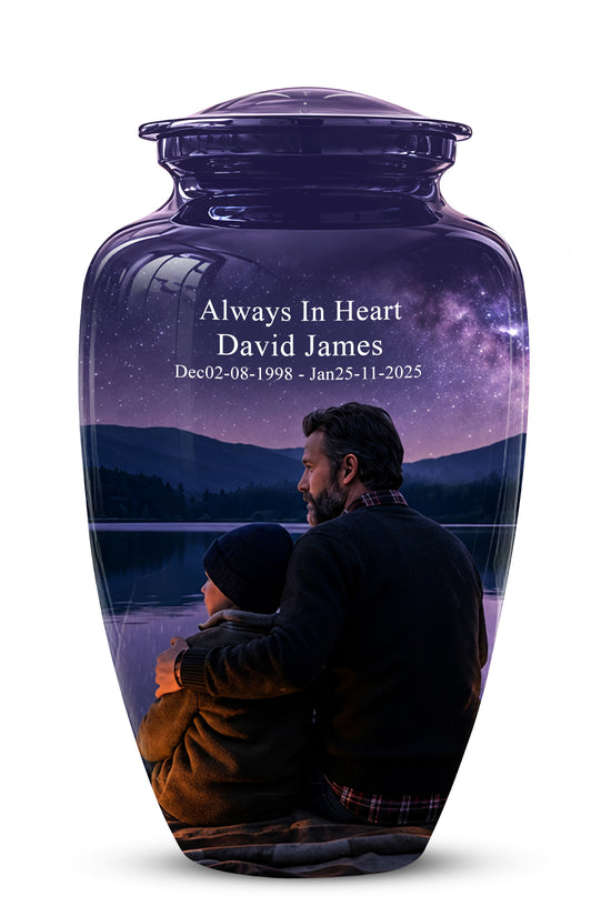 Father & Son Love Cremation Urn - Mountain Night Scenic Urns For Dad