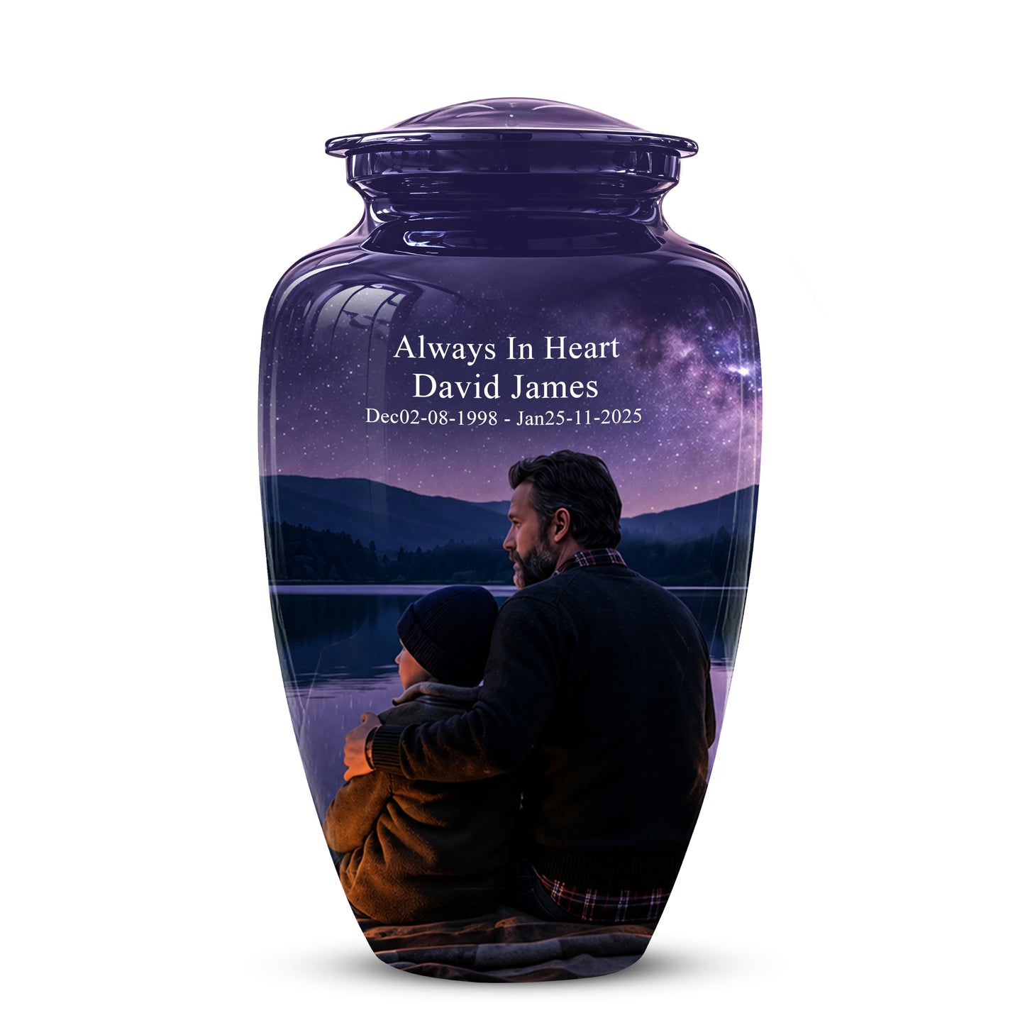 Father & Son Love Cremation Urn - Mountain Night Scenic Urns For Dad