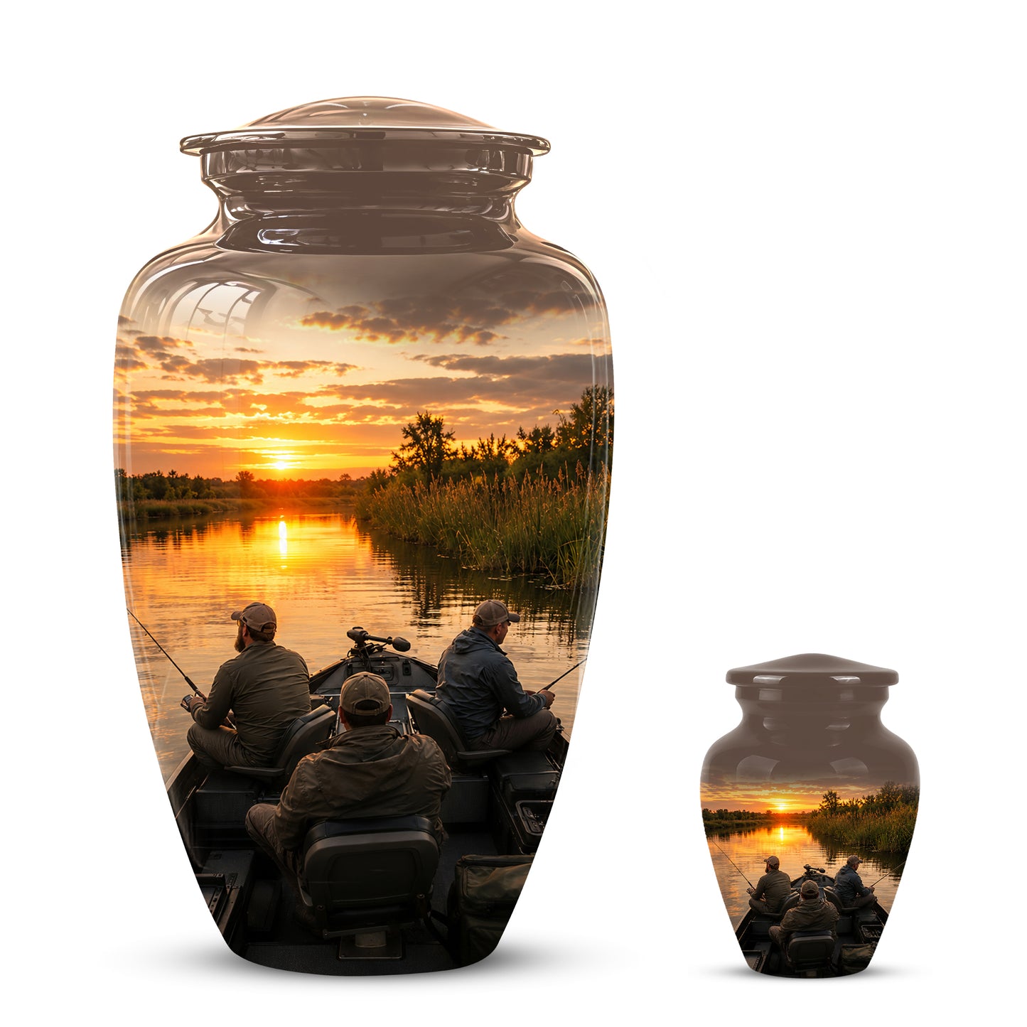 Fisherman Sunset Cremation Urn - Personalized Burial Urns For Ashes