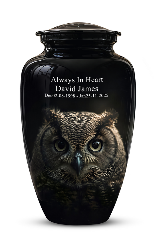 Owl Cremation Urns For Human Ashes - Black Burial Urns For Dad