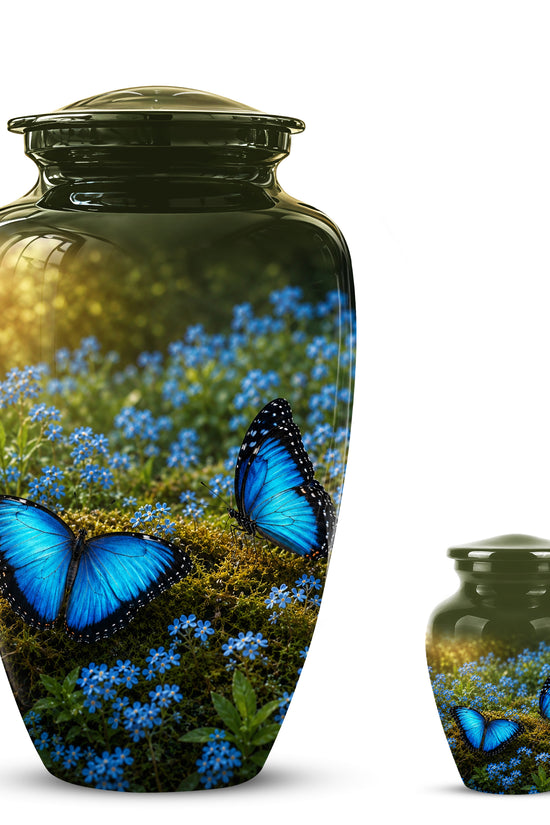 Handcrafted Blue Butterfly Memorial Urn - Elegant Funeral Urns For Mom
