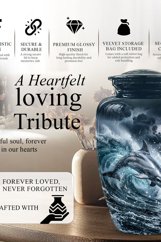Black Dolphin In Storm Rain - Personalized Funeral Urns For Warriors