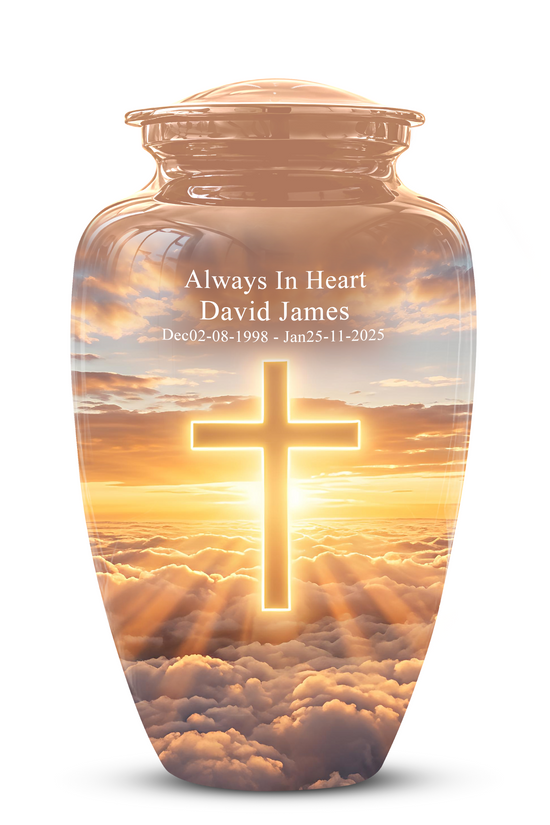 Christian Cross in Sky Cremation Urn - Beautiful Artistic Burial Urns For Ashes