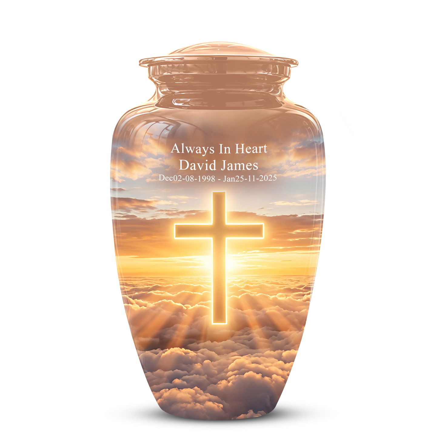 Christian Cross in Sky Cremation Urn - Beautiful Artistic Burial Urns For Ashes
