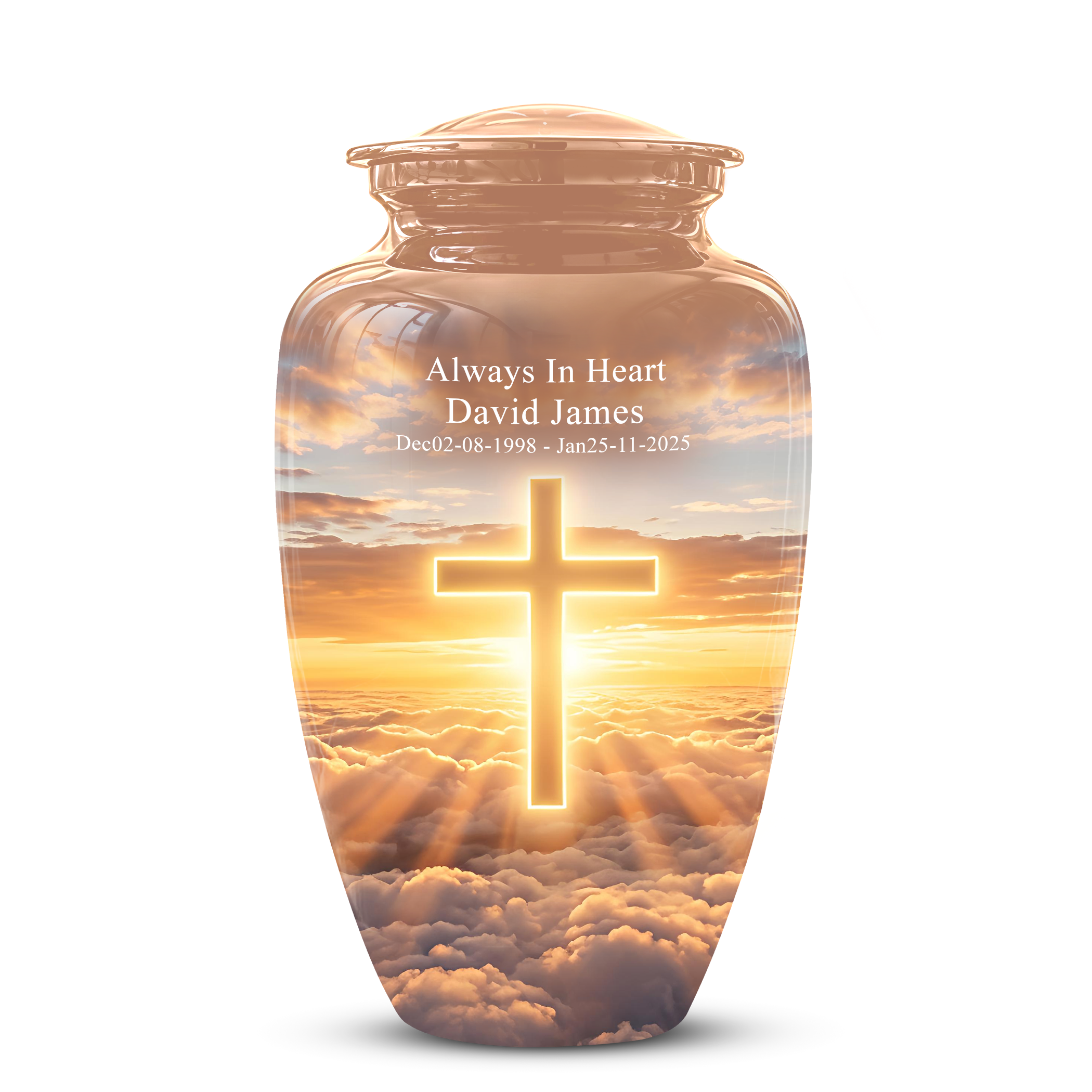 Christian Cross in Sky Cremation Urn - Beautiful Artistic Burial Urns For Ashes