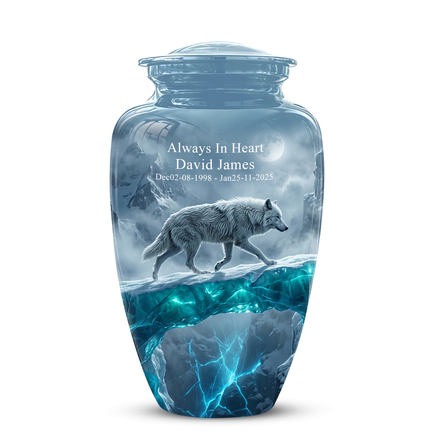 White Wolf In Snow Themed Urn - Classic Custom Urns For Human Ashes