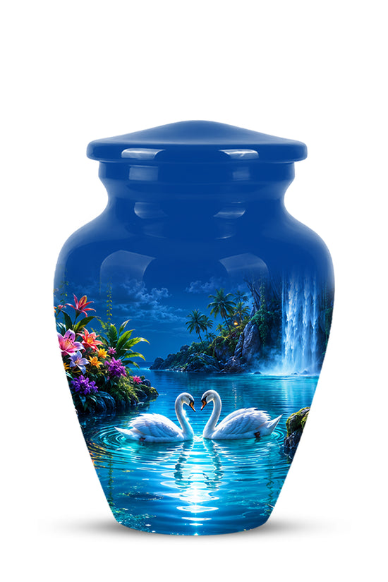 White Couple Swan Urn - Beautiful Memorial Keep Urns For Loved Ones