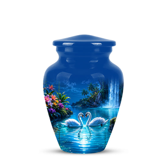 White Couple Swan Urn - Beautiful Memorial Keep Urns For Loved Ones