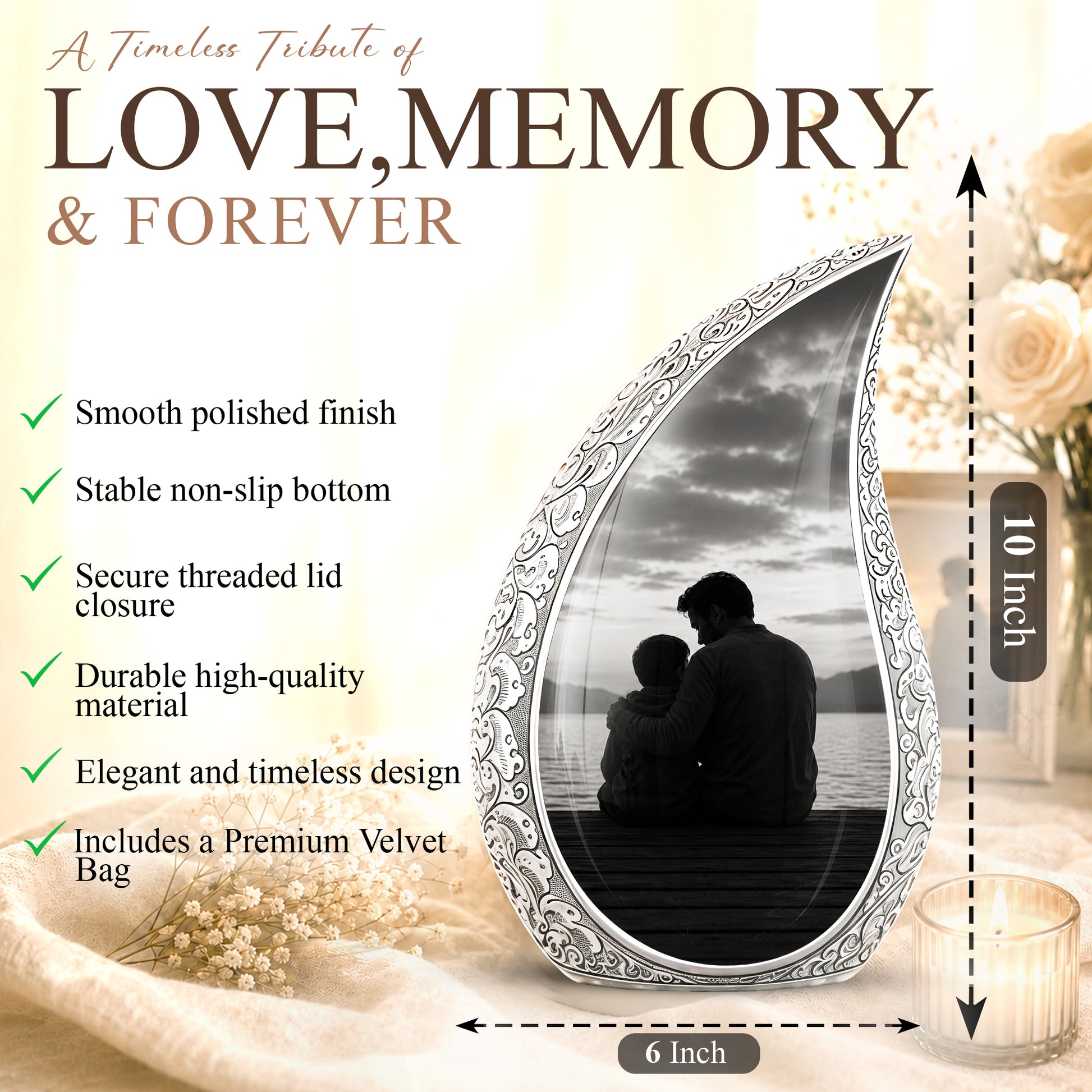 Handcrafted Father Memorial Urn - Black Personalized Urn For Dad Ashes