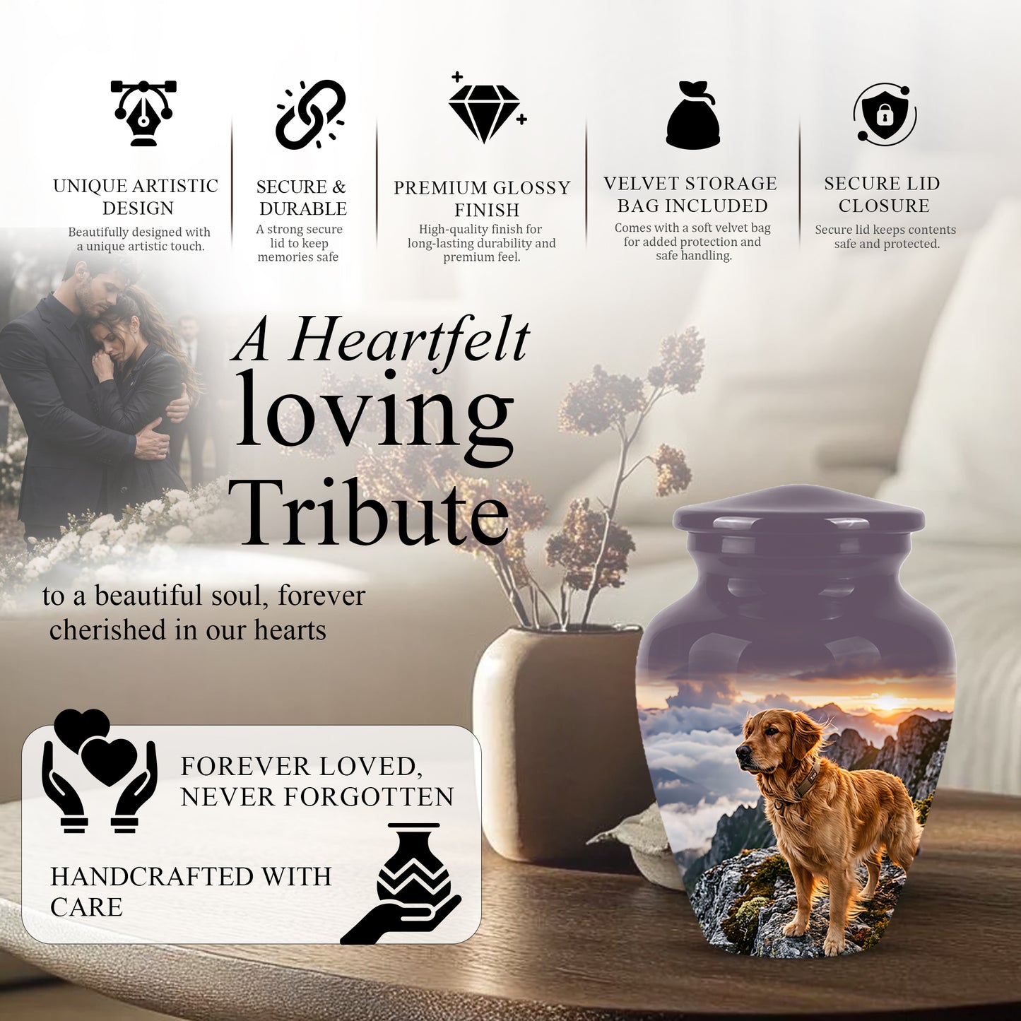 Golden Retriever Themed Urn - Handcrafted Custom Urn For Pet Dog Ashes