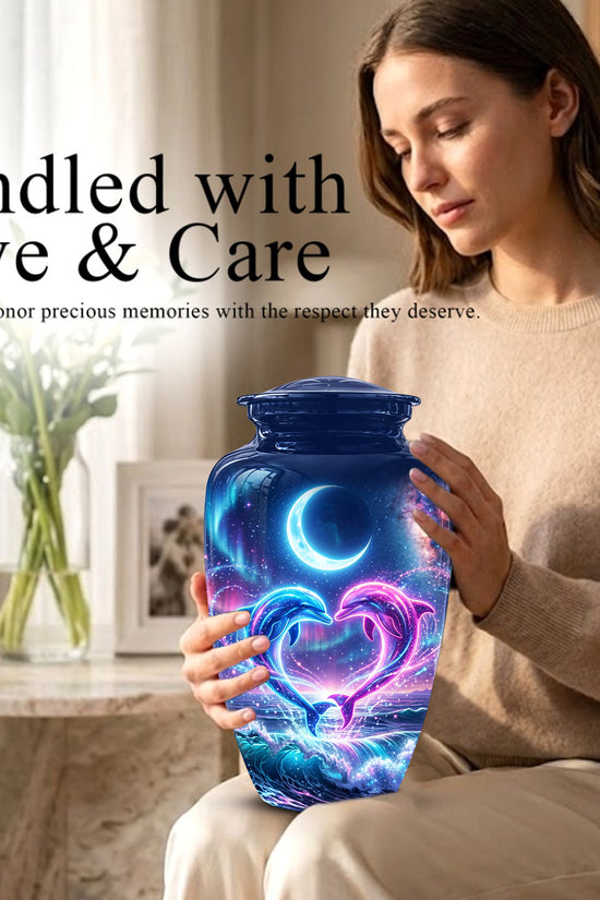 Heart Dolphin Cremation Urn for Ashes – Celestial Moon Memorial Urns