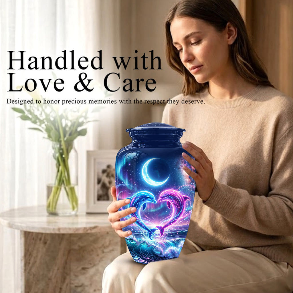 Heart Dolphin Cremation Urn for Ashes – Celestial Moon Memorial Urns