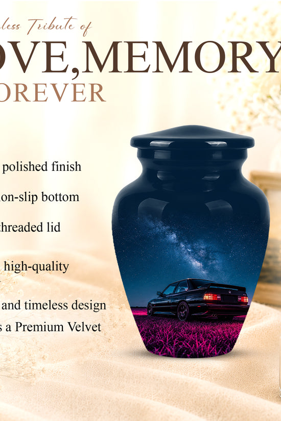 Neon Sports Car Memorial Urn - Custom Galaxy Night Urns For Car Lovers