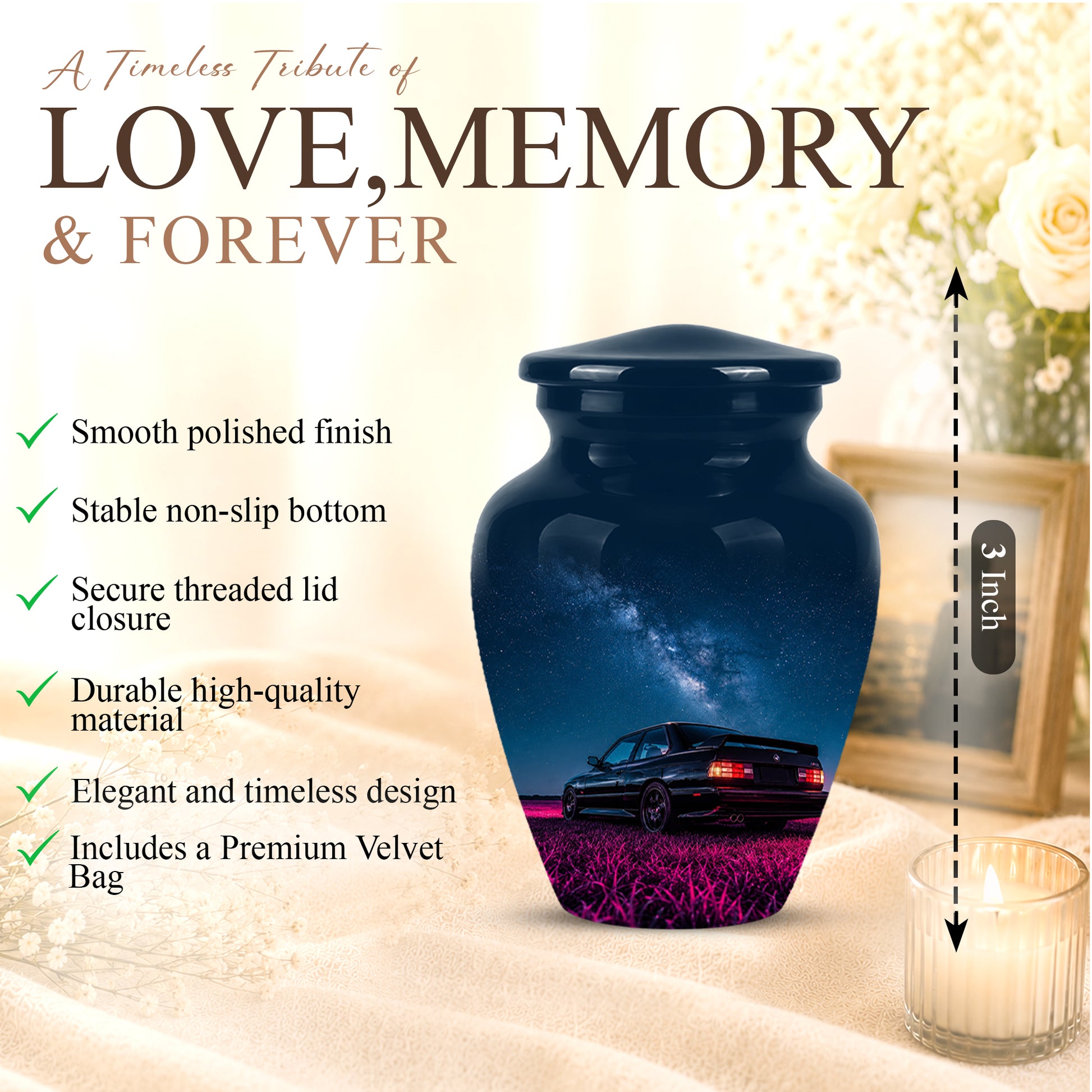 Neon Sports Car Memorial Urn - Custom Galaxy Night Urns For Car Lovers