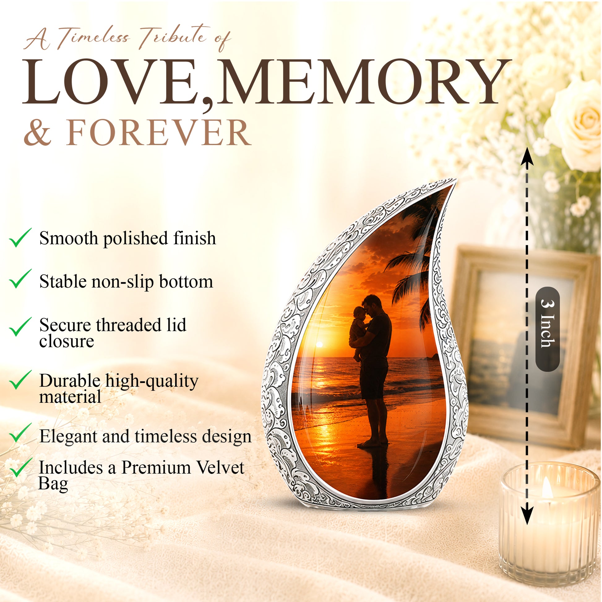 Custom Father Cremation Urn - Peaceful Tribute Memorial Urns For Dad
