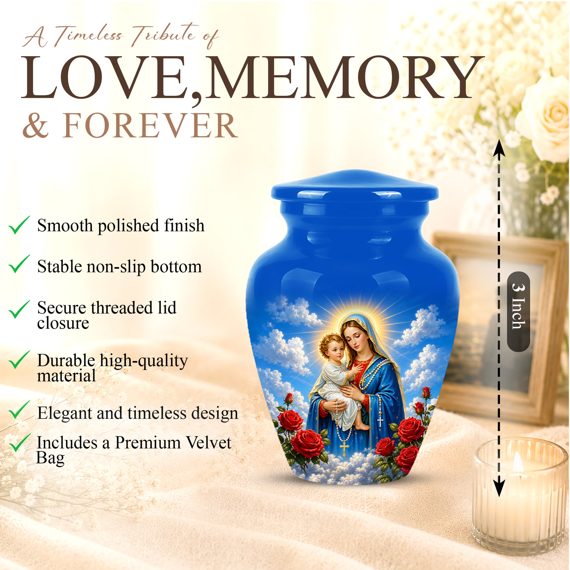 Catholic Virgin Mary & Baby Jesus Urn - Personalized Spiritual Urns