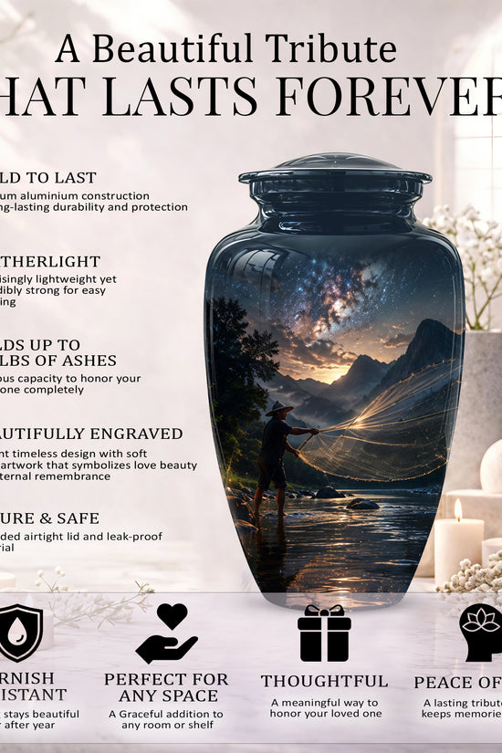 Fisherman Cremation Urn - Night Sky Memorial Urns For Human Ashes
