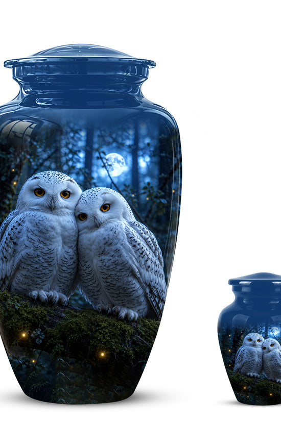 Snowy Owl Cremation Urn - Majestic Blue Memorial Urns For Human Ashes