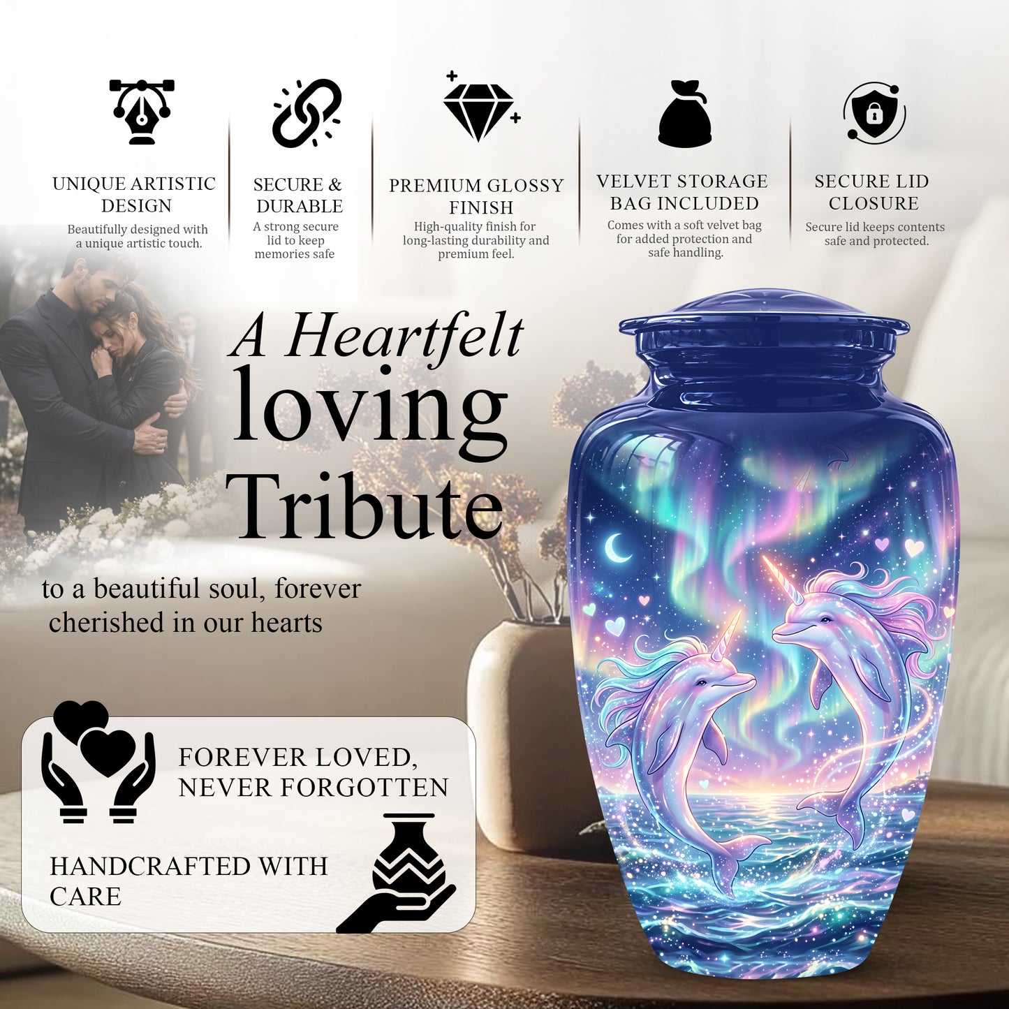Baby Dolphin Cremation Urn - Personalized Artistic Urns For Human Ashes