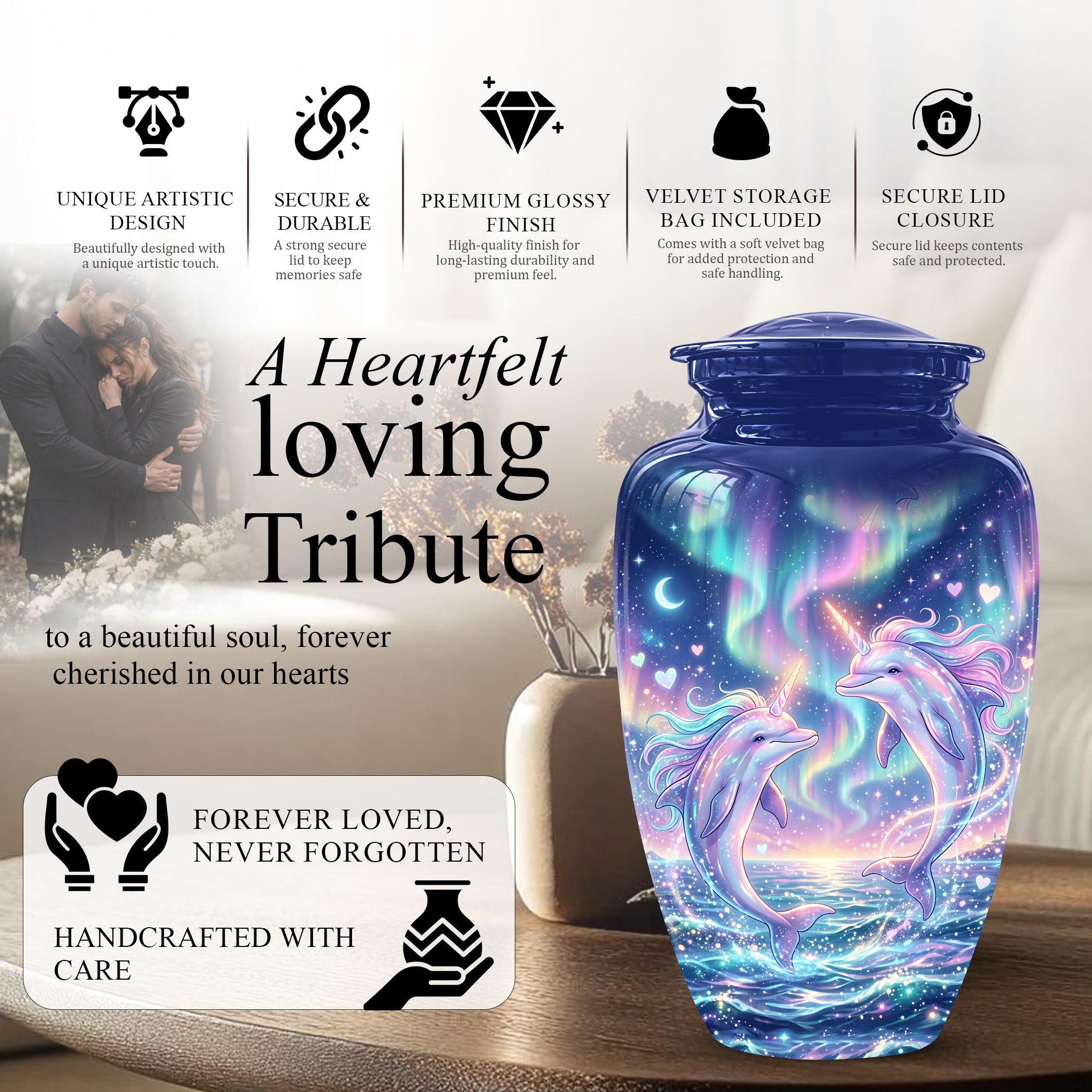 Baby Dolphin Cremation Urn - Personalized Artistic Urns For Human Ashes