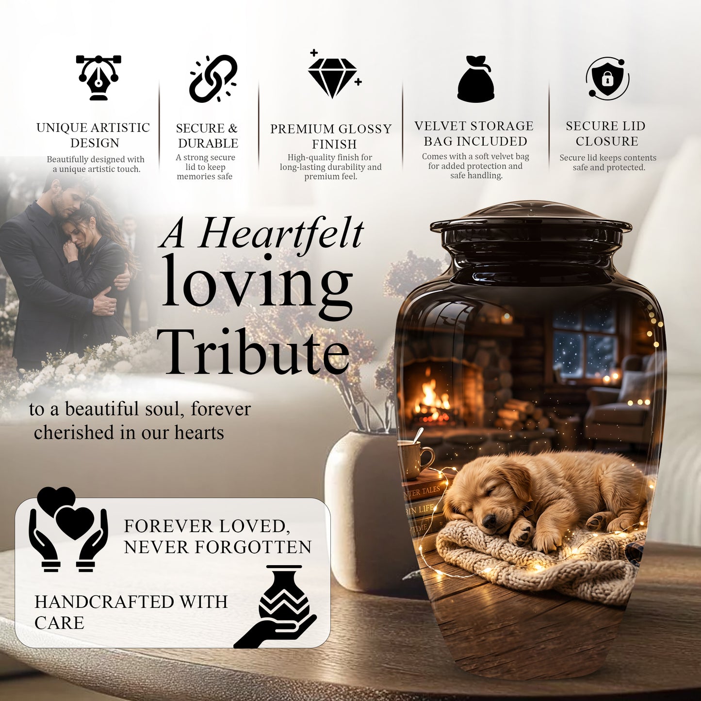 Dog Puppy Cremation Urn - Resting Eternal Memorial Urns For Pet Ashes