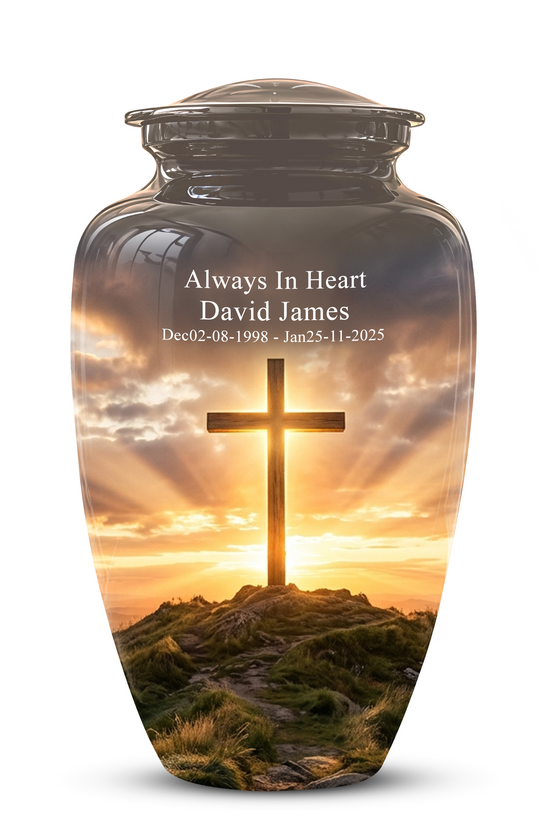 Christian Cross Cremation Urn - Sunrise Scenic Burial Urns For Human Ashes
