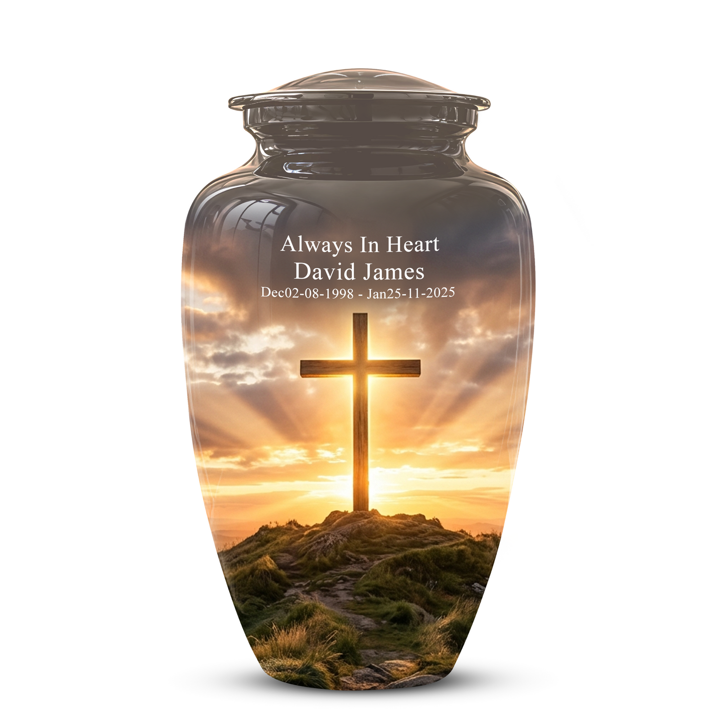 Christian Cross Cremation Urn - Sunrise Scenic Burial Urns For Human Ashes