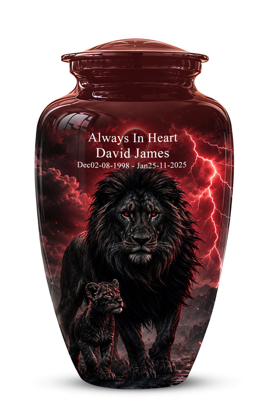 Lion With Cub Urn - Handcrafted Personalized Lion Burial Urn For Ashes