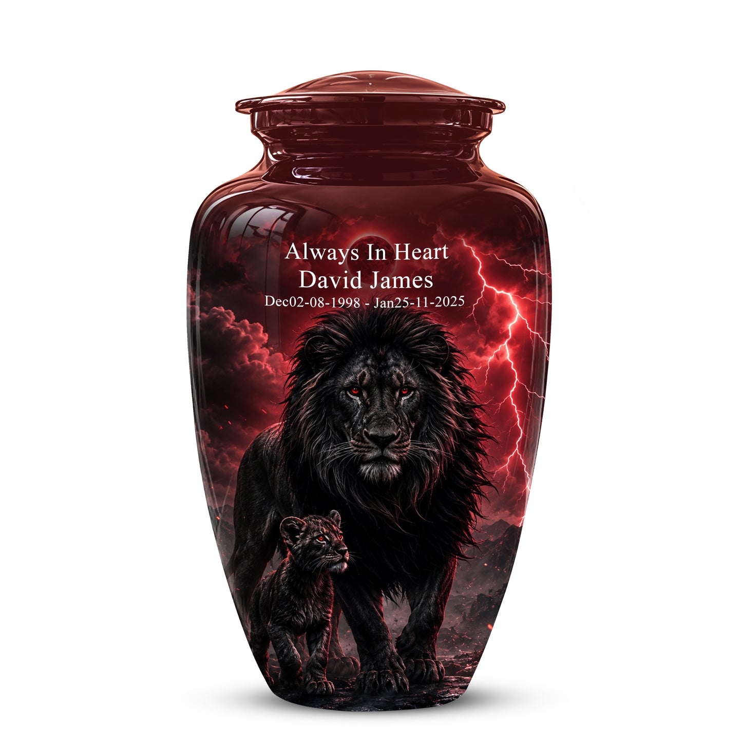Lion With Cub Urn - Handcrafted Personalized Lion Burial Urn For Ashes
