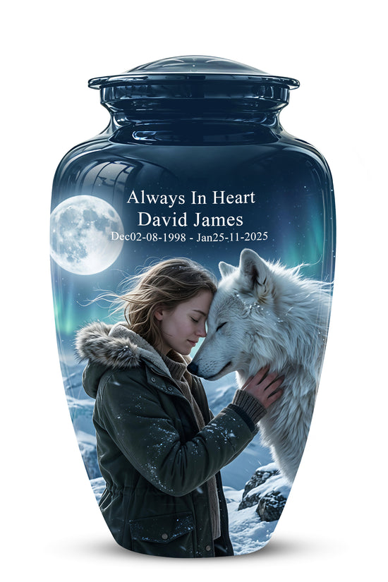 White Wolf Memorial Urn for Ashes - Custom Engraved Urns For Human