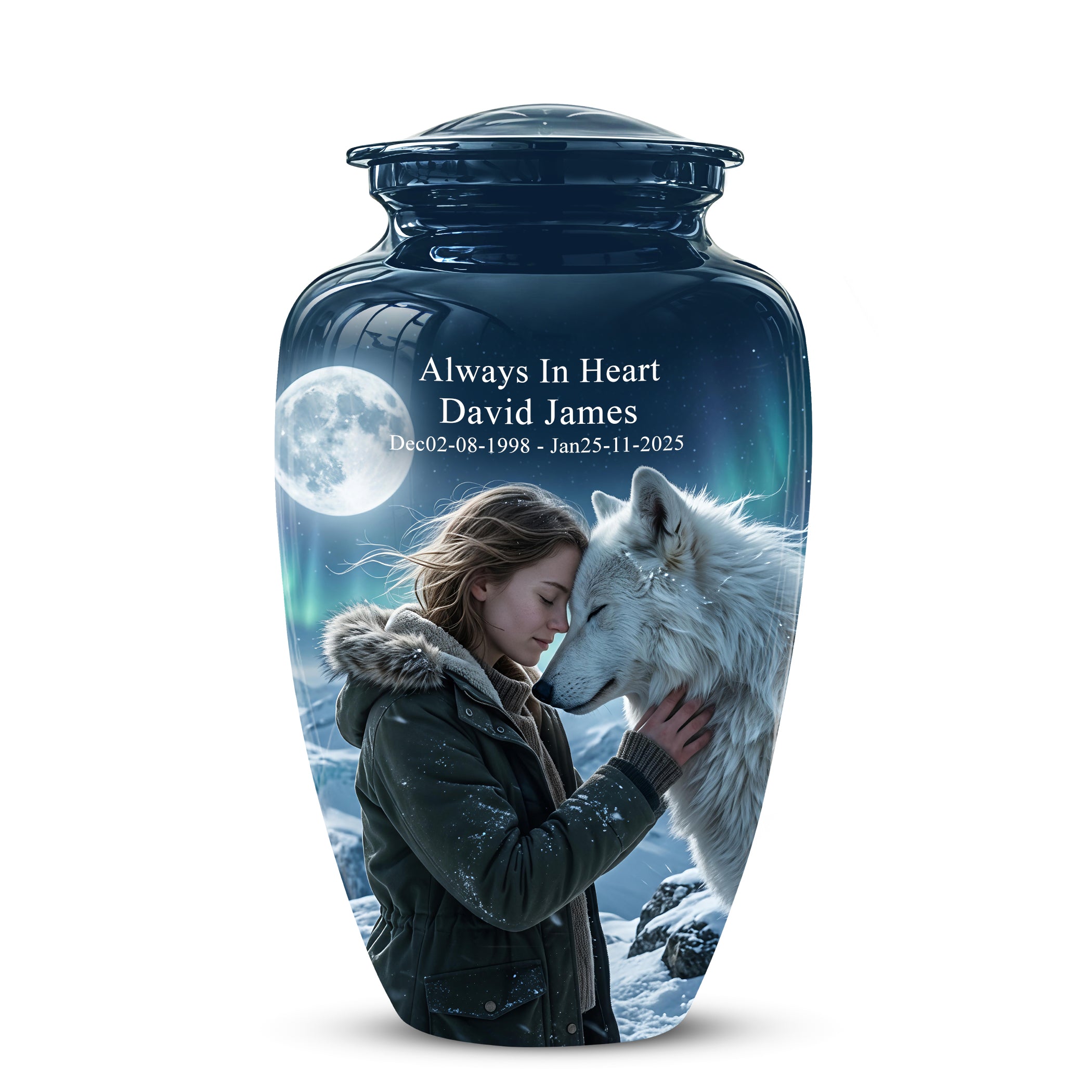 White Wolf Memorial Urn for Ashes - Custom Engraved Urns For Human