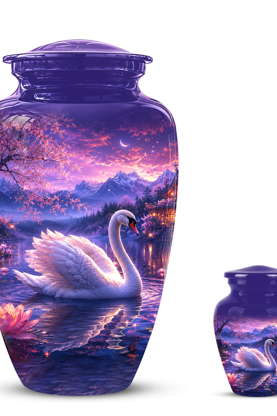 Swan & Cherry Blossom Serenade Urn - Beautiful Custom Urns For Ashes
