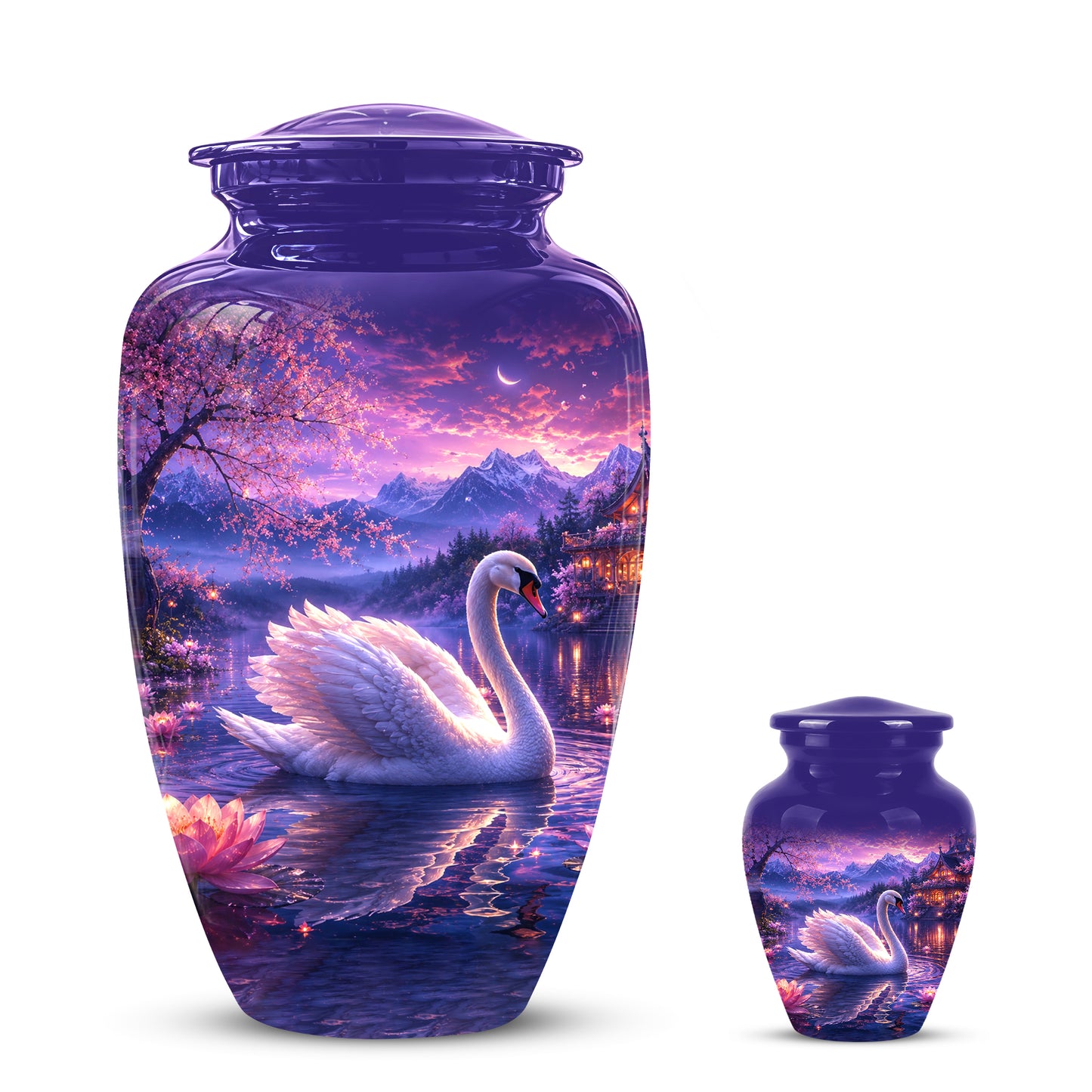 Swan & Cherry Blossom Serenade Urn - Beautiful Custom Urns For Ashes