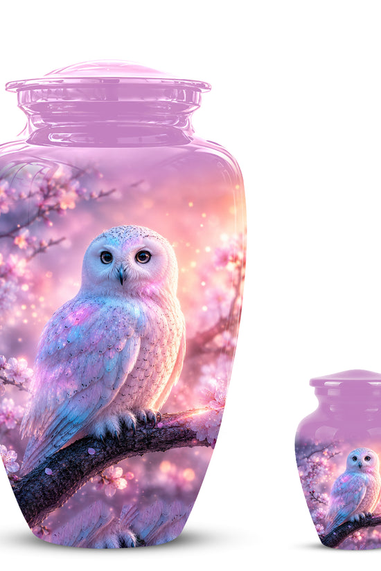 White Owl Cremation Urn - Beautiful Pink Memorial Urns For Human Ashes
