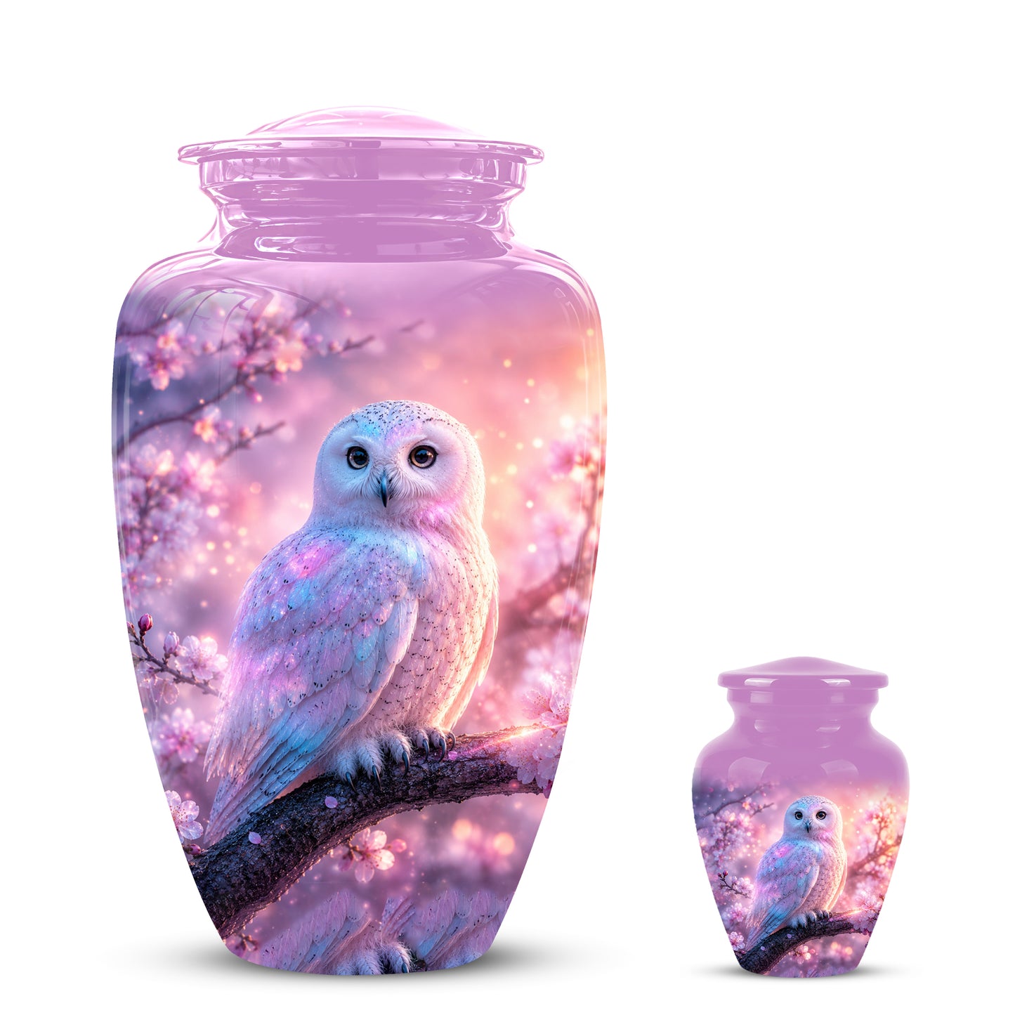 White Owl Cremation Urn - Beautiful Pink Memorial Urns For Human Ashes