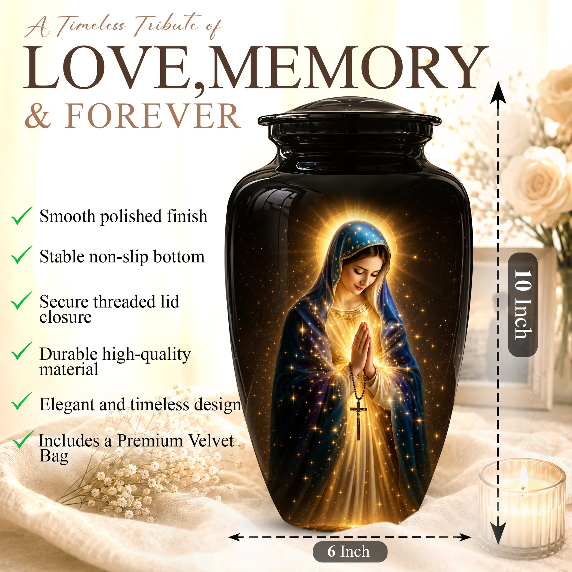 Religious Virgin Mary Cremation Urn - Personalized Urns For Mom Ashes