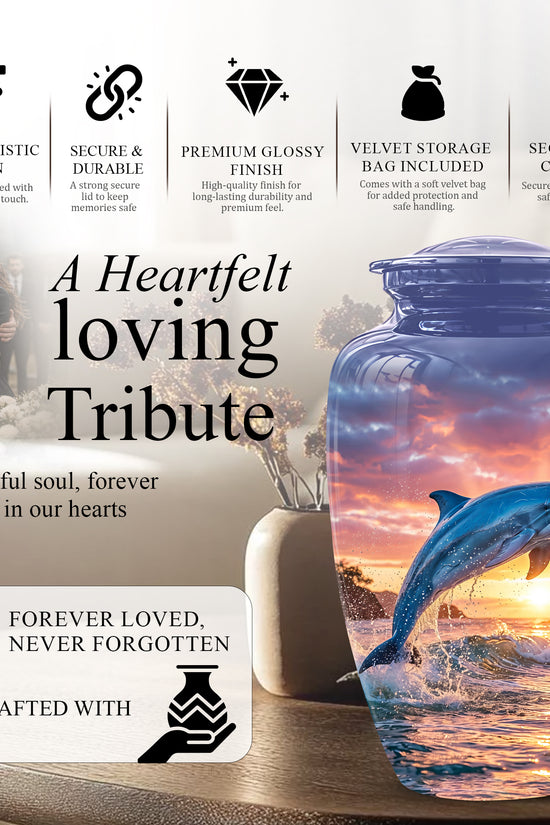 Blue Dolphin Themed Urn - Sunset Custom Funeral Urns For Human Ashes