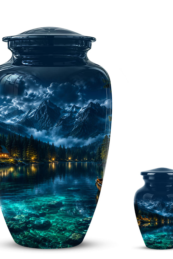 Mountain Lake Cremation Urn - Night Landscape Urns For Human Ashes