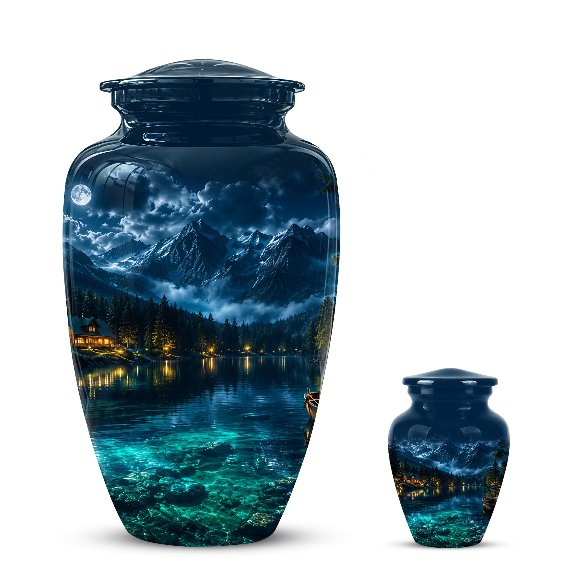 Mountain Lake Cremation Urn - Night Landscape Urns For Human Ashes