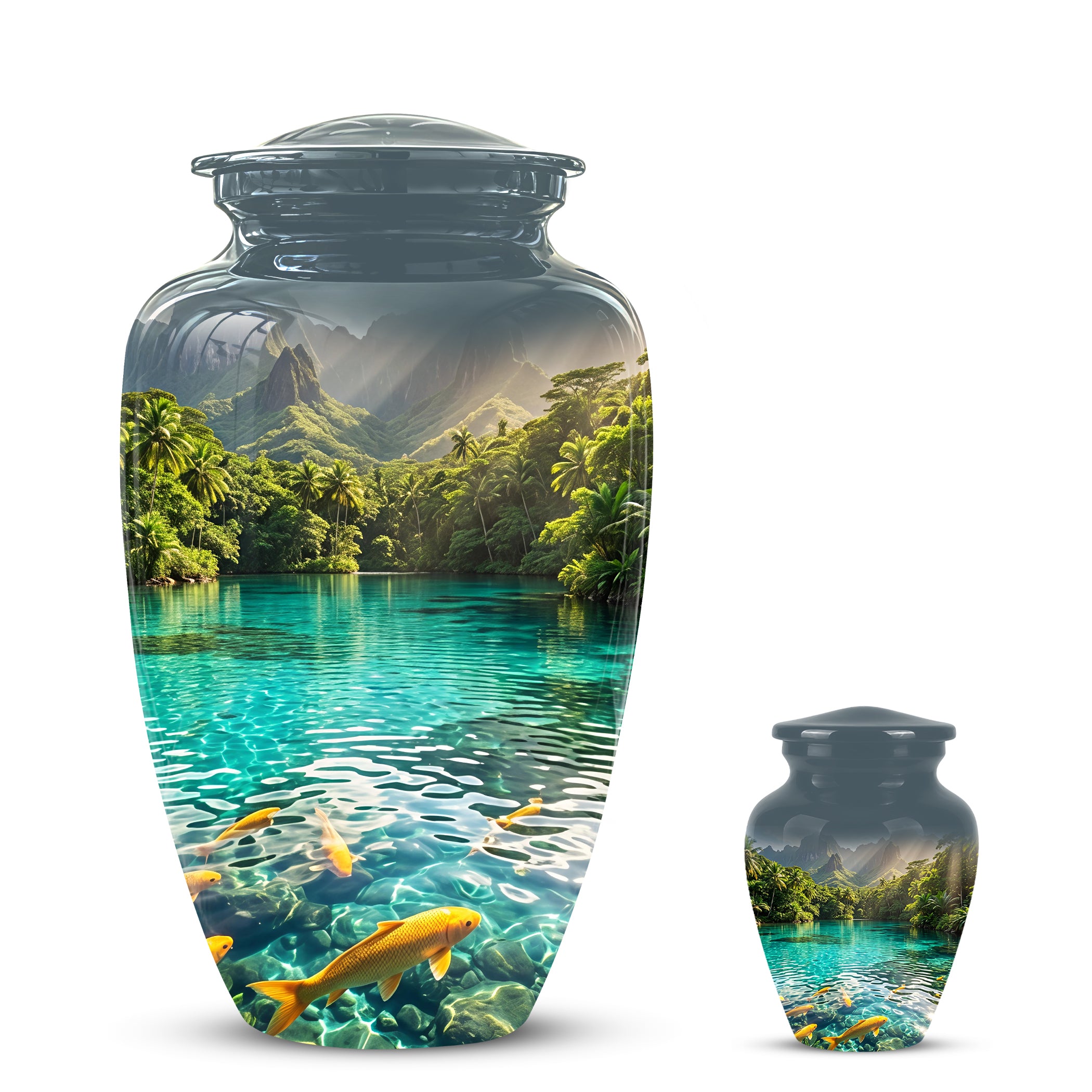 Koi Fish Themed Urn - Handcrafted Memorial Eternal Rest Urn For Ashes