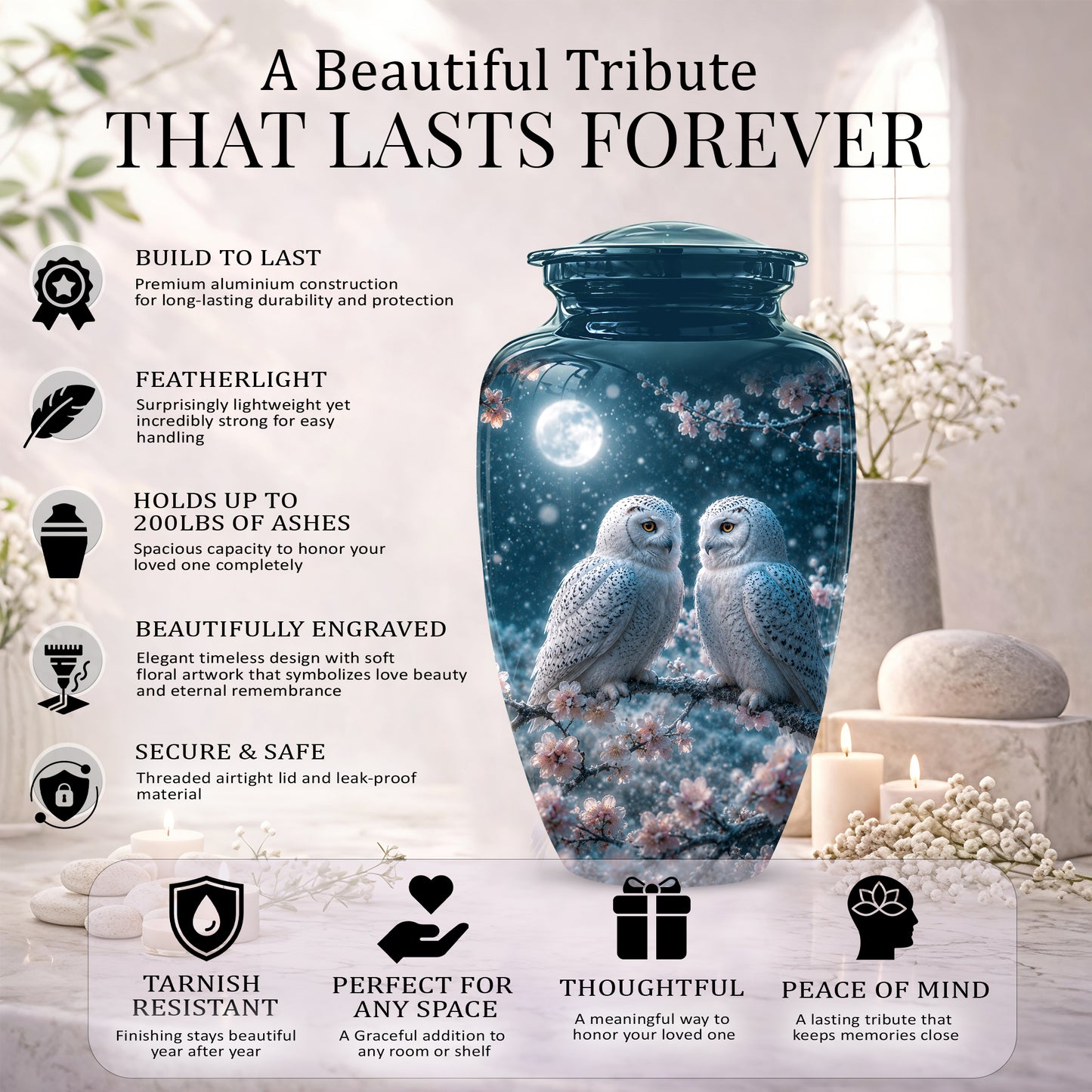 Snowy Owl Couple Memorial Urn - Majestic Couple Urns For Loved Ones