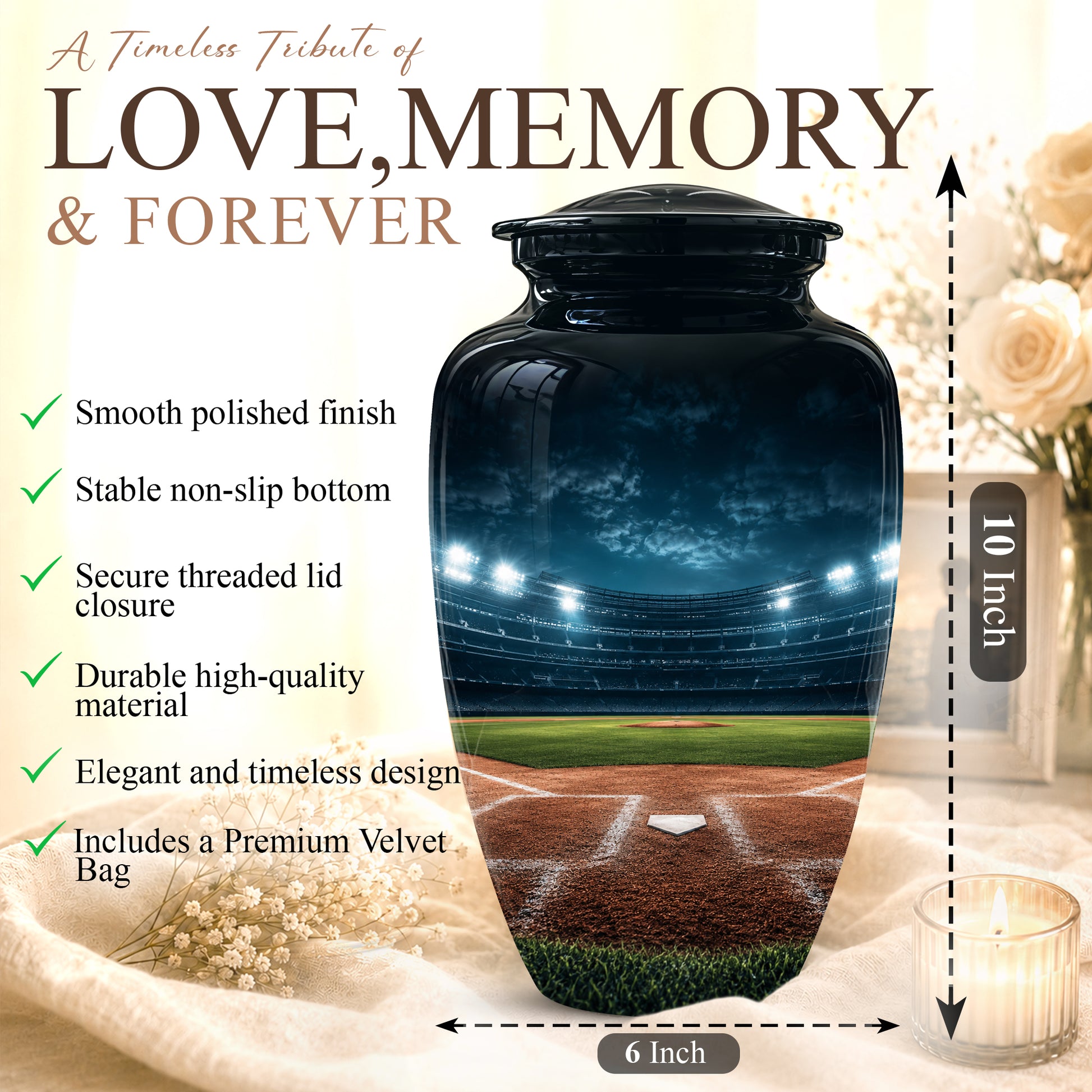 Personalized Baseball Ground Cremation Urn - Aluminium Memorial Urns