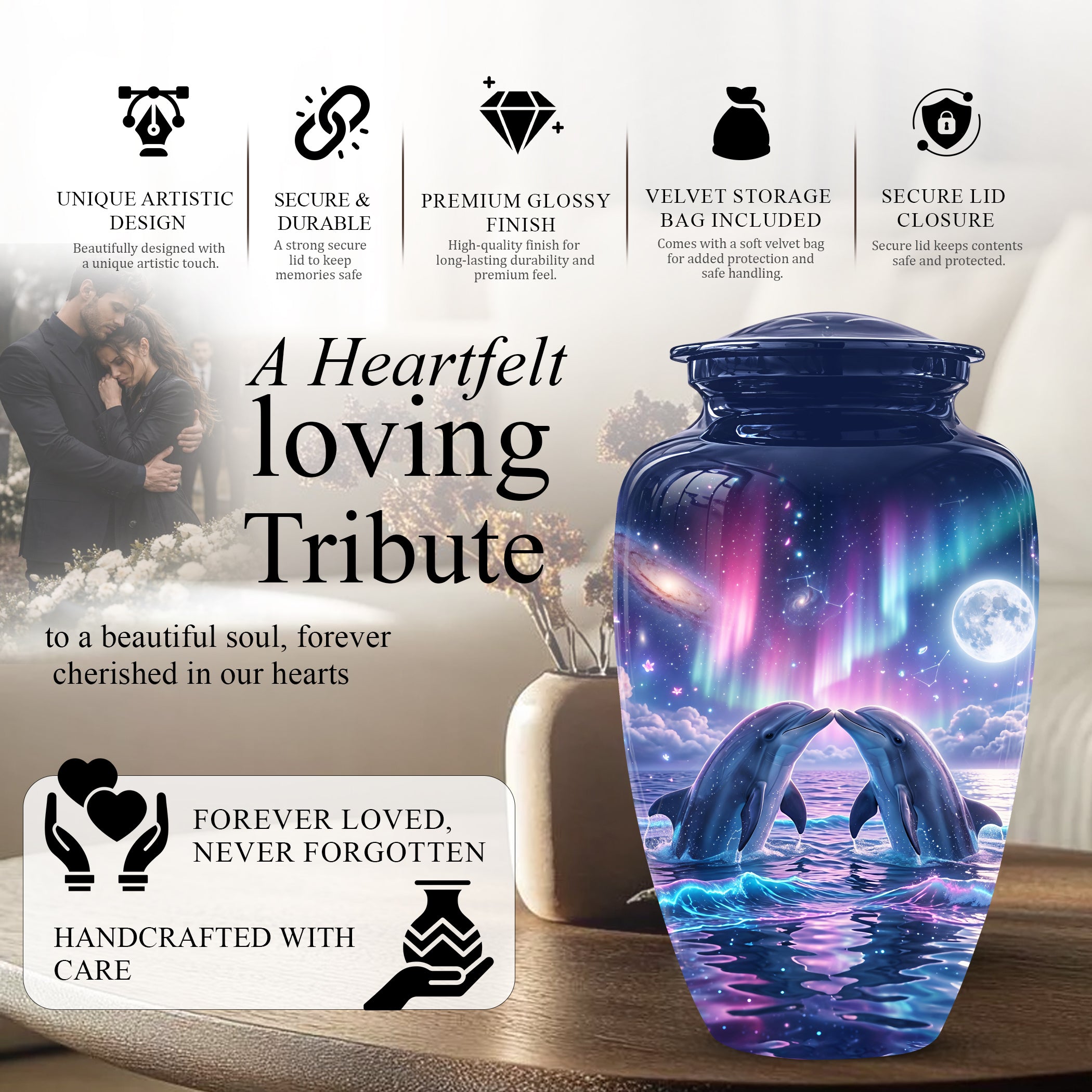Twin Dolphin Memorial Urn - Beautiful Cremation Urns For Women Ashes