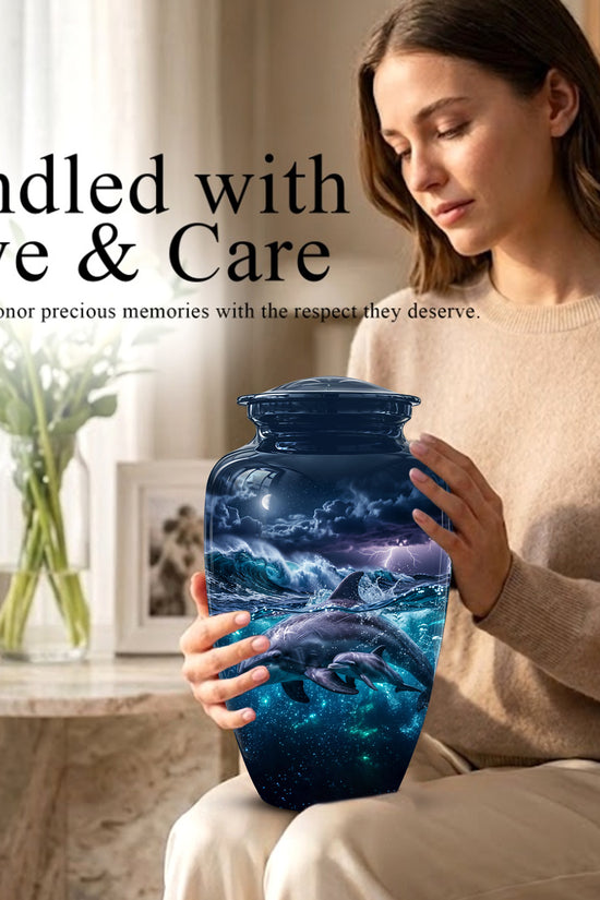 Dolphin Cremation Urn for Ashes –  Beautiful Ocean Storm Memorial Art